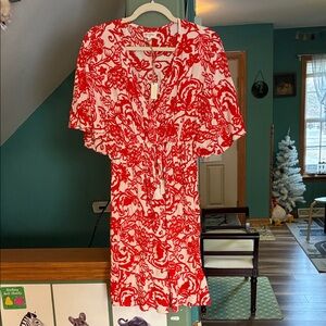 World Market Red and White Floral Dress (S/M) (NWT)